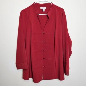 Dressbarn Woman Burgundy Button Front Blouse Top Plus Size 22/24W